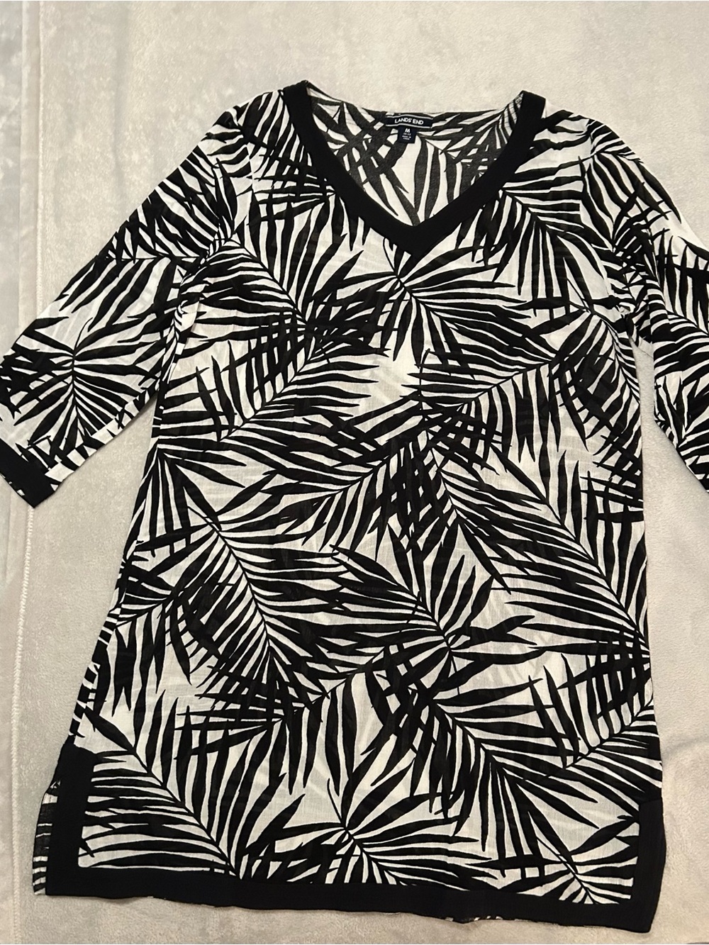 Lands' End Black and White Palm-Print Swim Cover-up